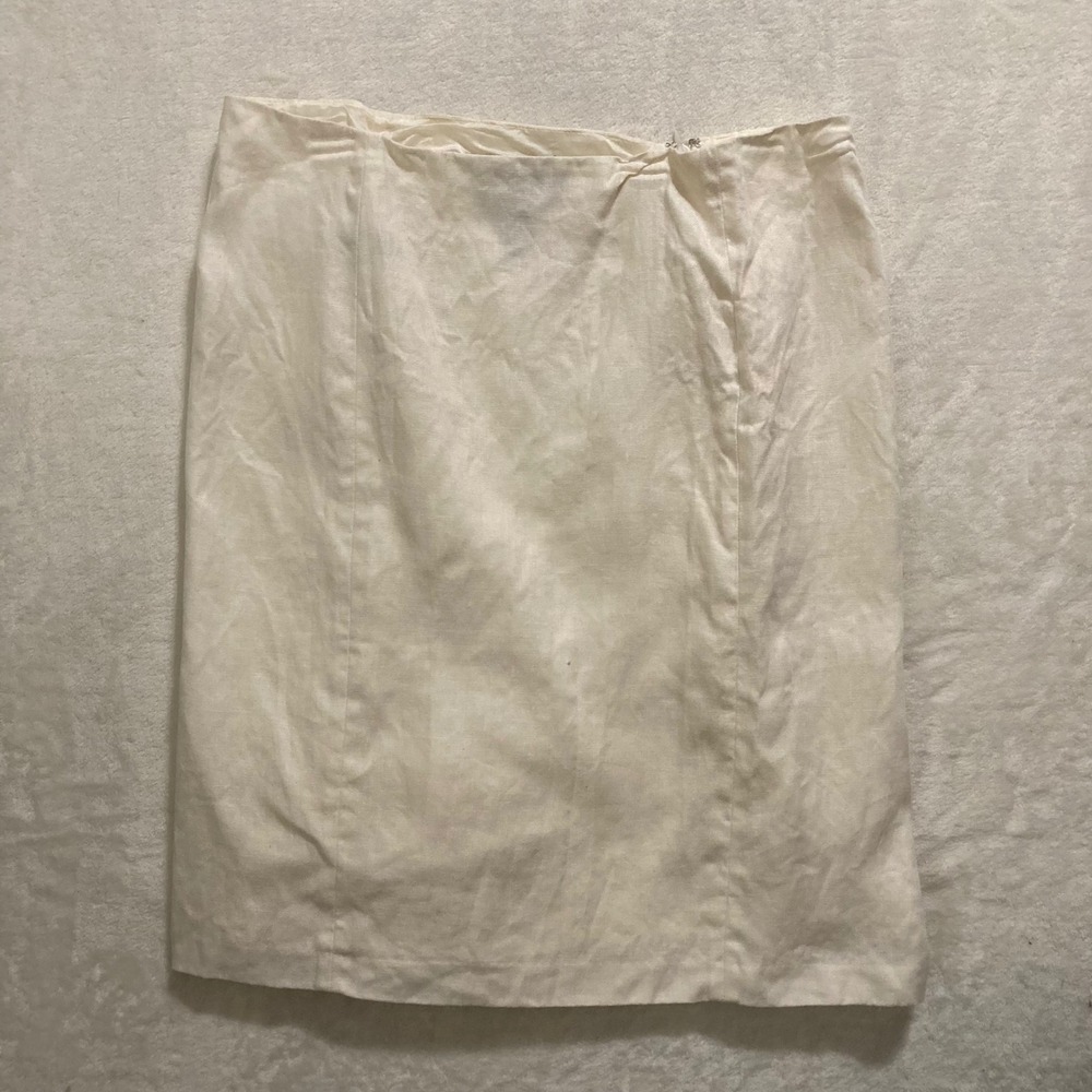 Lauren Ralph Lauren Cream 100% Linen Knee Length Skirt 12P Side Zip Old Money